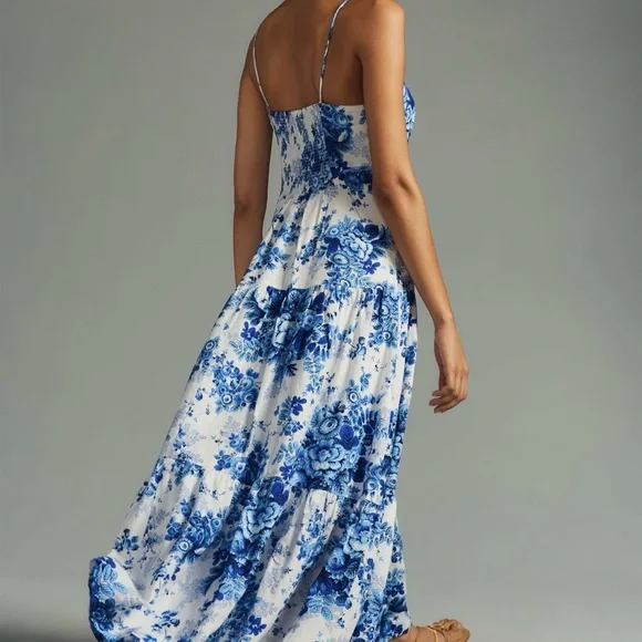 Drop-Waist Blue & White Floral Midi Dress in XS - Picture 3 of 7